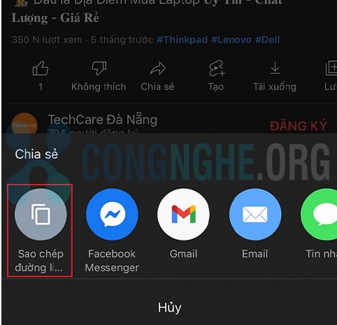 cách sao chép link youtube